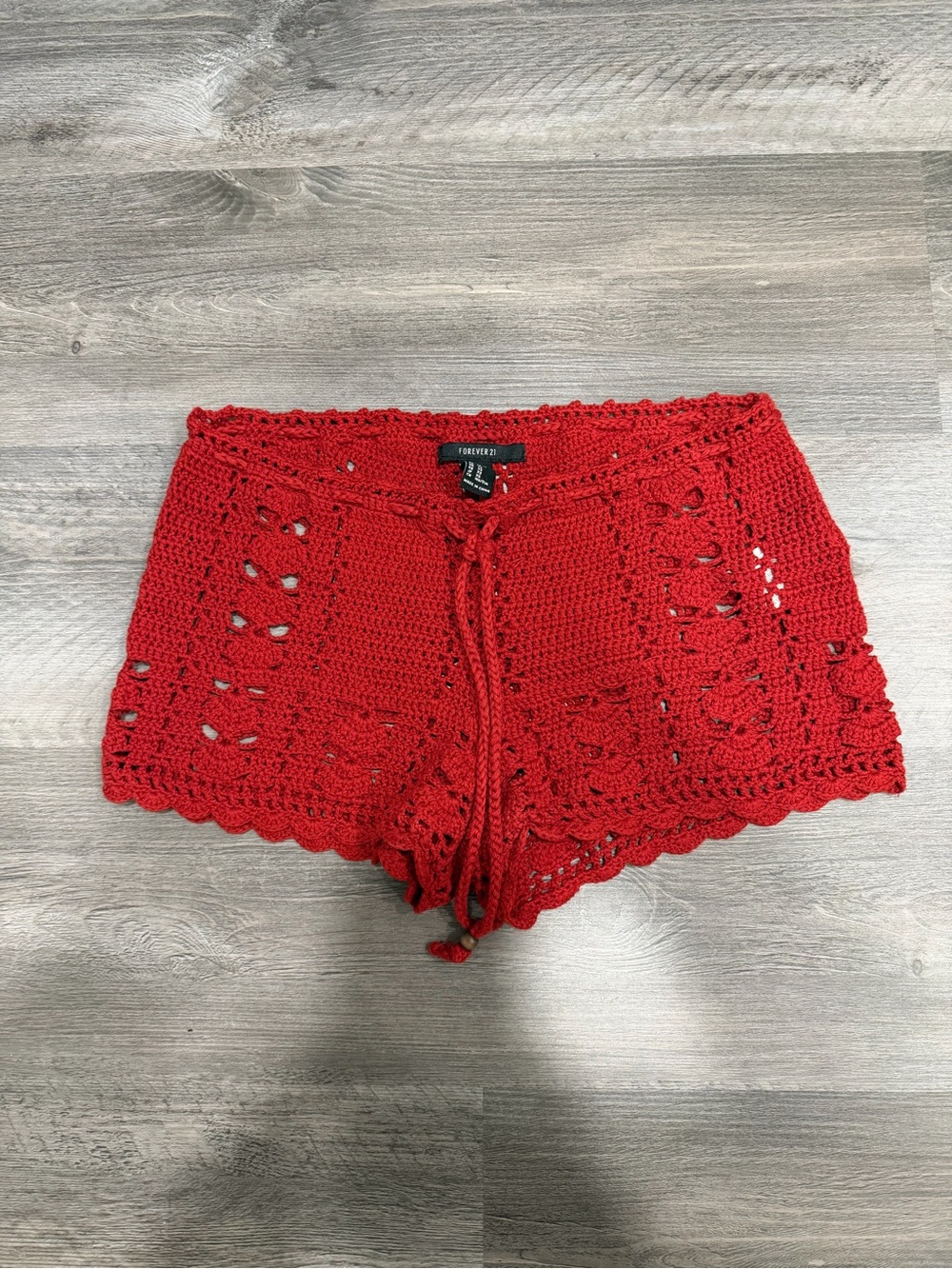 Forever 21 Red Crochet Knit Drawstring Women's Shorts